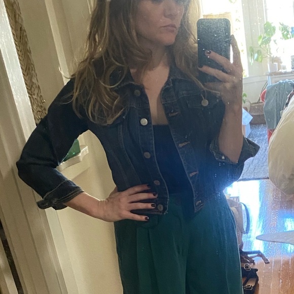 Cherokee Jackets & Blazers - Cropped stretch dark Blue Denim Jacket